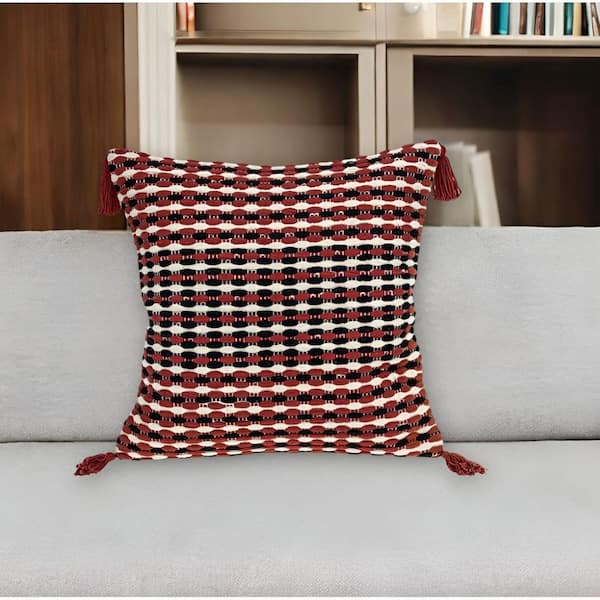Red, Black Striped Polyester 20 in. X 20 in. Throw Pillow