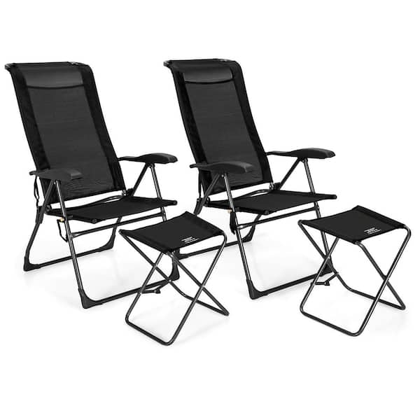 Costway Black Metal Dining Adjustable Back Camp Folding Chair (Set of 4)