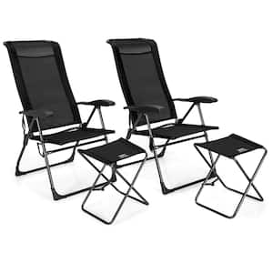 Black Metal Dining Adjustable Back Camp Folding Chair (Set of 4)
