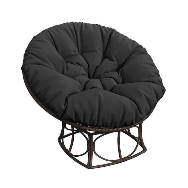 TWT Dark Brown Wicker Metal Frame Papasan Chair Outdoor Recliner with ...