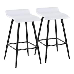 Ale 28 in. White Faux Leather and Black Metal Counter Height Bar Stool (Set of 2)