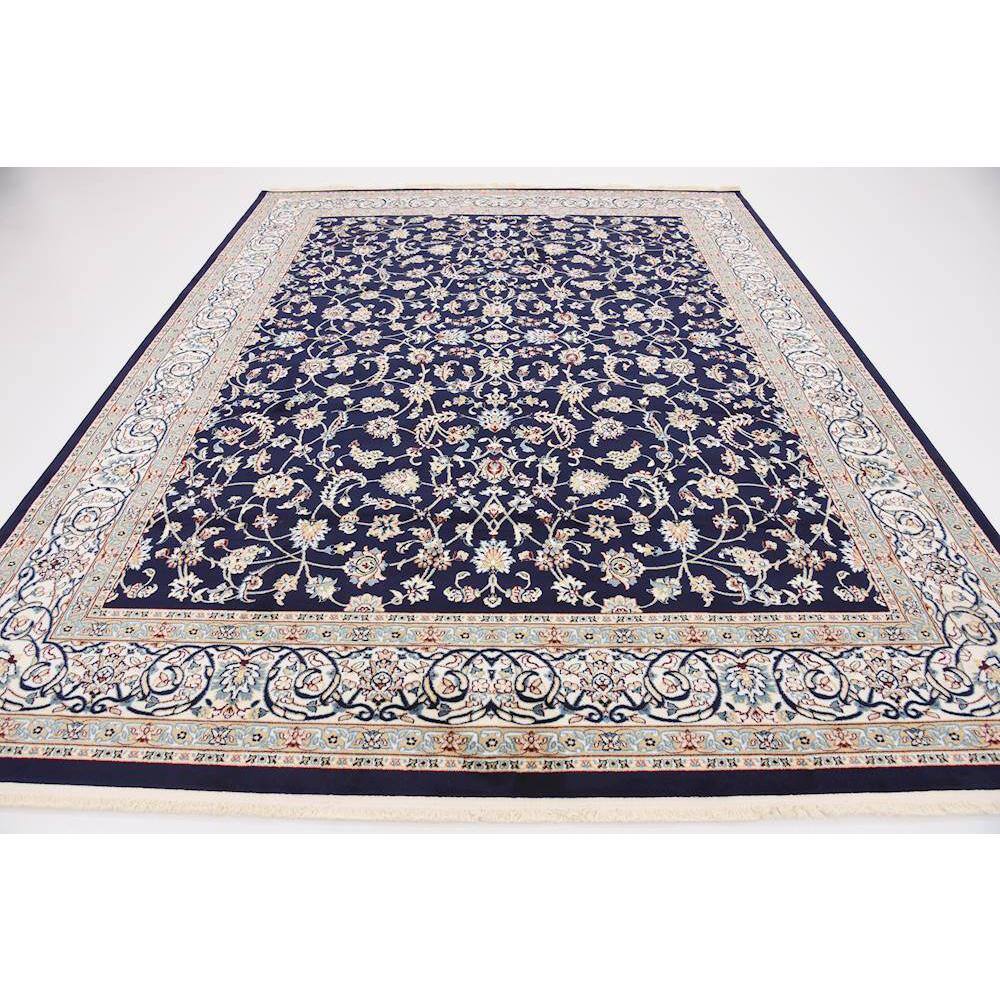 Navy Blue and Beige Floral Synthetic 8x10 Area Rug