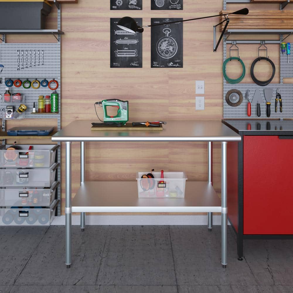 48" Stainless Steel Work Table with Galvanized Undershelf