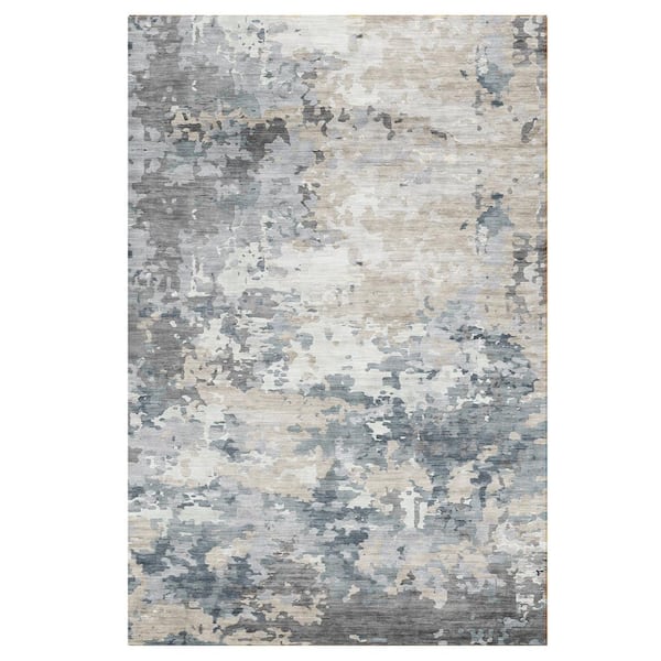 Crystal Print Kaori Light Blue 9 ft. x 13 ft. Abstract Digitally Printed Polyester Area Rug