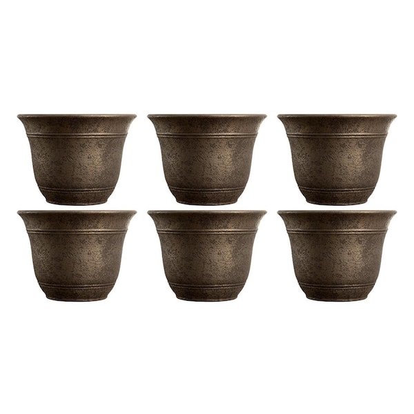 Unbranded 13 in. L x 13 in. W x 9.63 in. H Wide Sierra Planter Round Plastic Planter, Nordic Bronze (6-Pack)