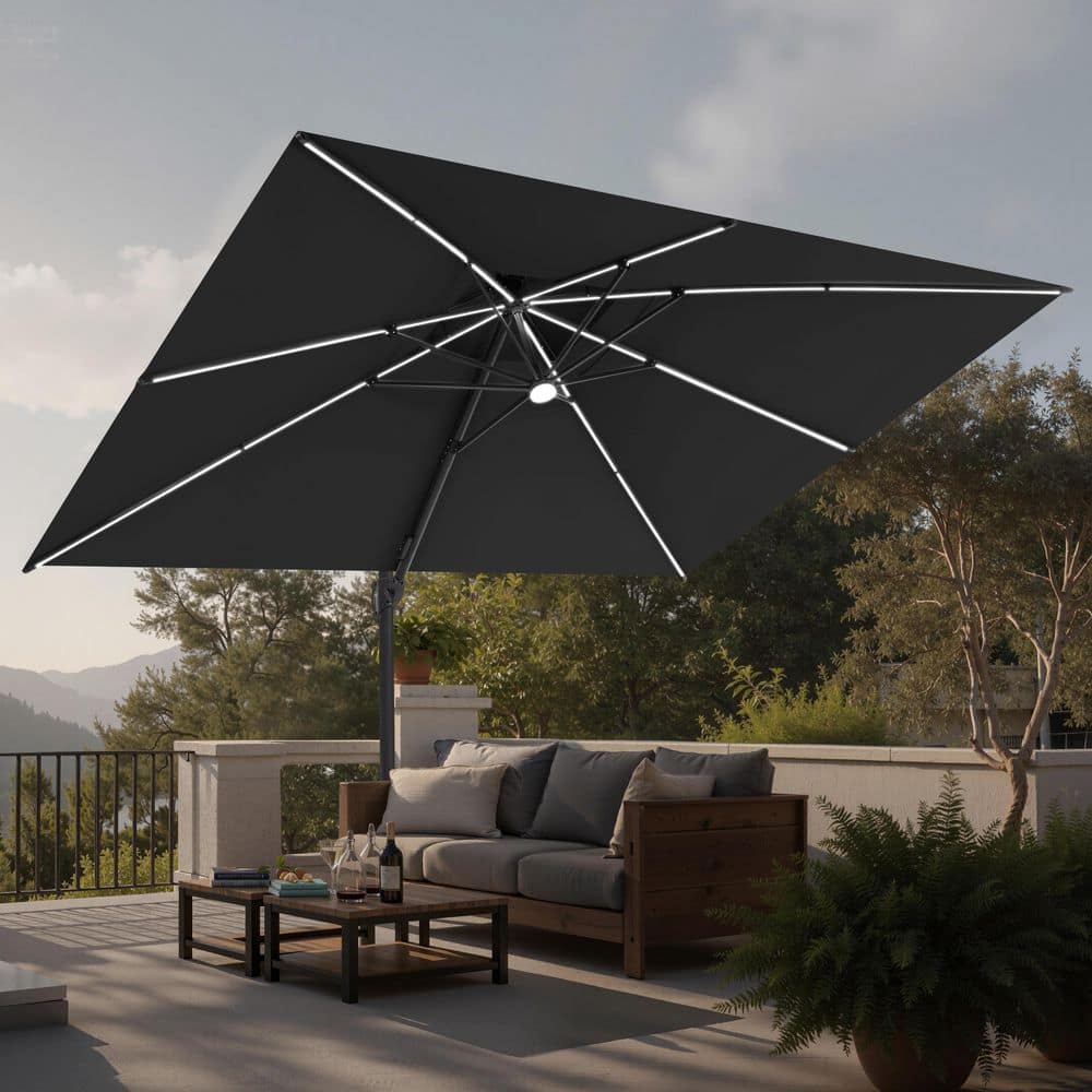 13 x 10 ft. Rectangular Cantilever Patio Umbrella with Solar Led Lights Aluminum Outdoor Large Offset Umbrella in Black price history on PriceWatchPro