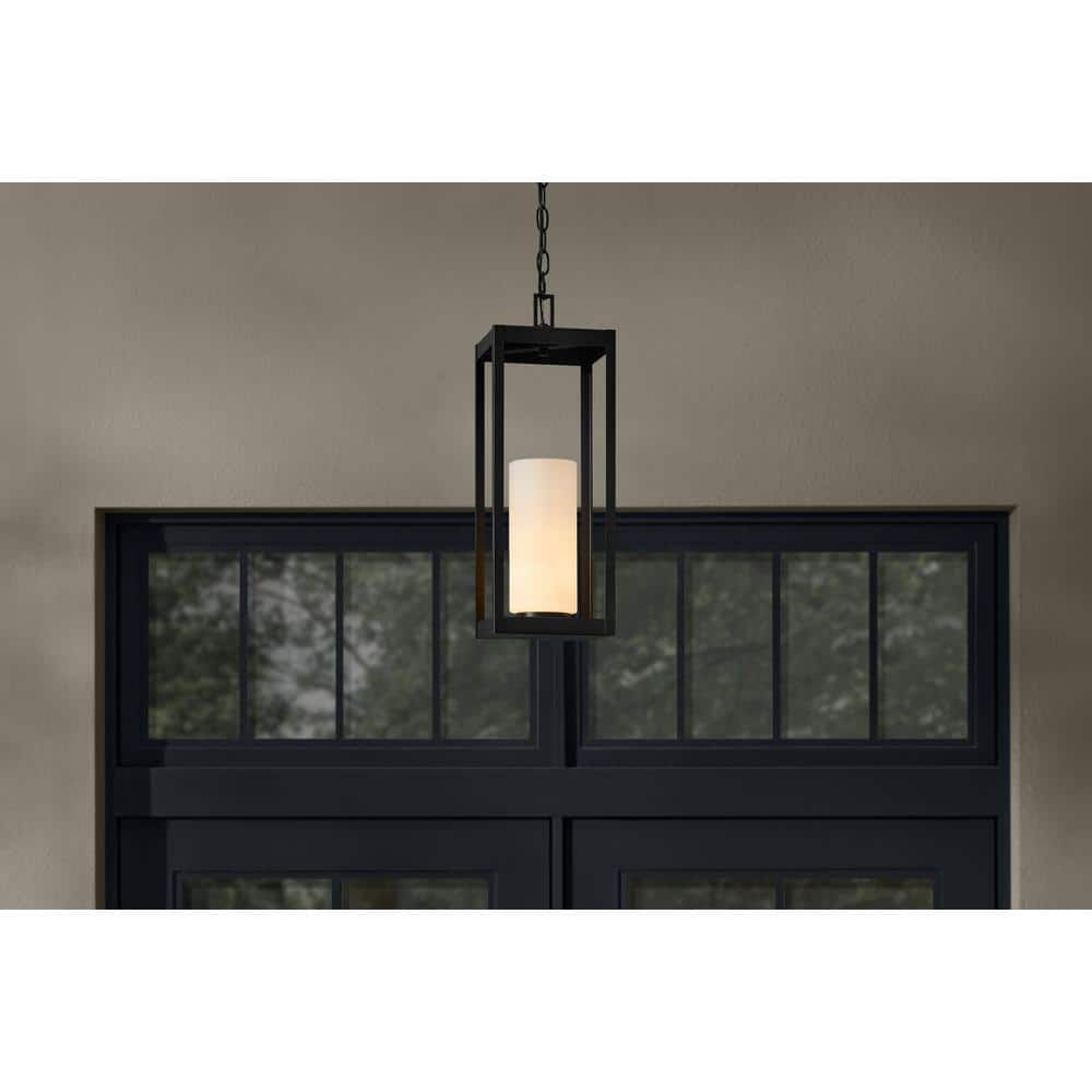 Racine 19.5 in. 1-Light Black Hanging Outdoor Hanging Light Pendant Light with White Opal Glass price history on PriceWatchPro