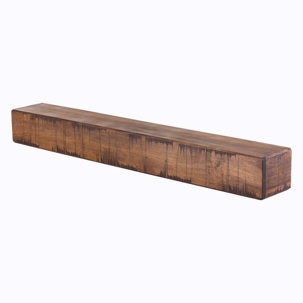 60" Dark Chocolate Stained Poplar Wood Rustic Mantel Shelf