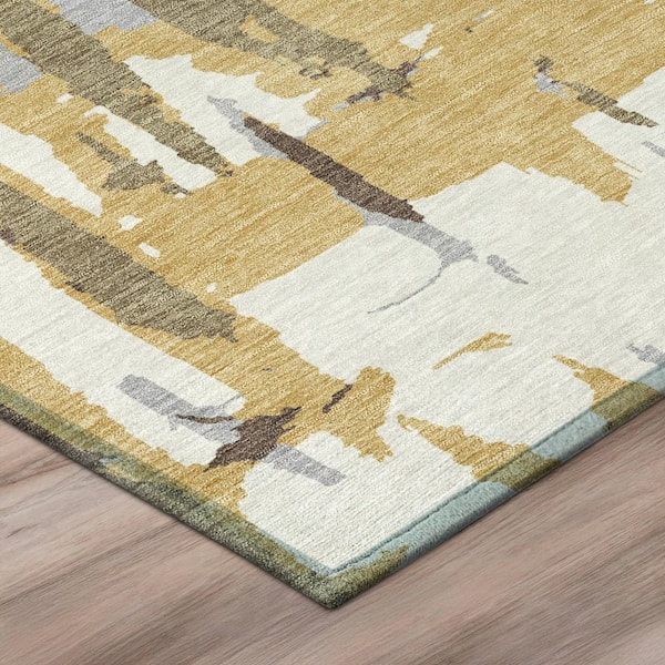 Chantille Machine Washable Indoor/Outdoor Abstract ACN2989 Gold 8 ft. x 8 ft. Round Rug