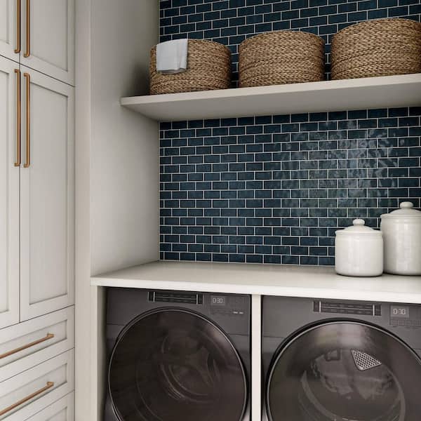 Artezen Deep Blue 12 in. x 12 in. Glossy Ceramic Brick Joint Mosaic Wall Tile (9.96 sq. ft. /case)