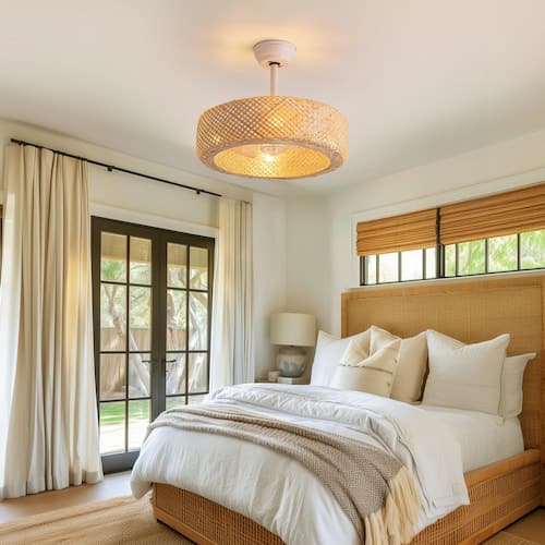 20 in. Indoor White Boho Caged Ceiling Fan with Lights and Remote Control, Low Profile Ceiling fan WDETR Ceiling Fans With Lights