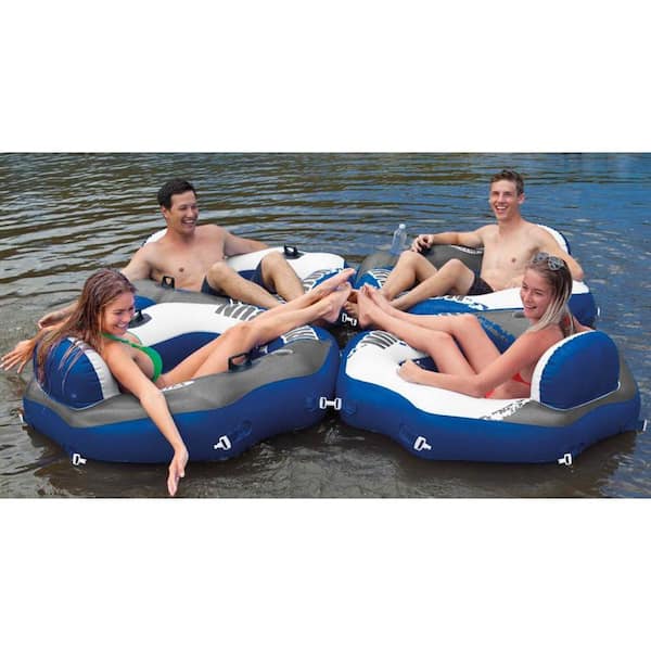 River Run Blue Round Vinyl Connect Lounge Inflatable Floating Water Pool Tube (4-Pack)