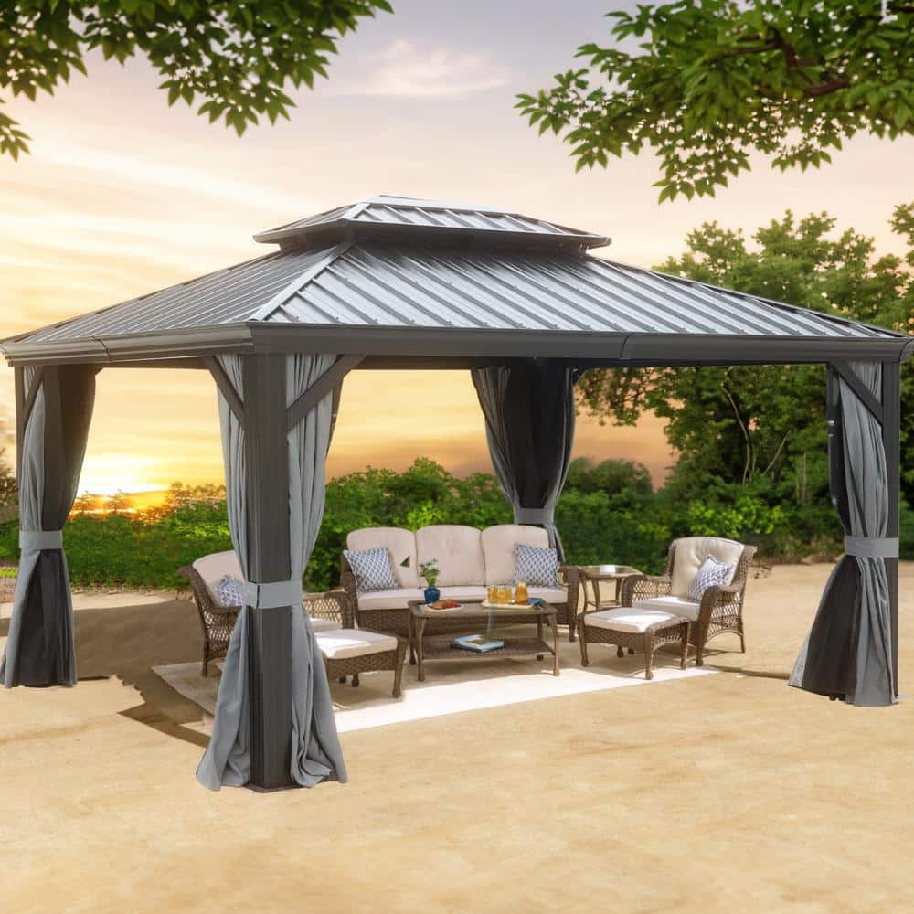 NOBLEMOOD Residential 12 ft. x 10 ft. Black Aluminum Patio Gazebo with ...