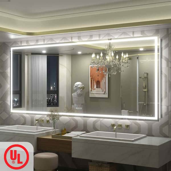 88 in. W x 38 in. H Rectangular Frameless Front & Back LED Lighted Anti-Fog Tempered Glass Wall Bathroom Vanity Mirror