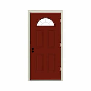 36 in. x 80 in. Fan Lite Mesa Red Painted Steel Prehung Left-Hand Outswing Front Door w/Brickmould