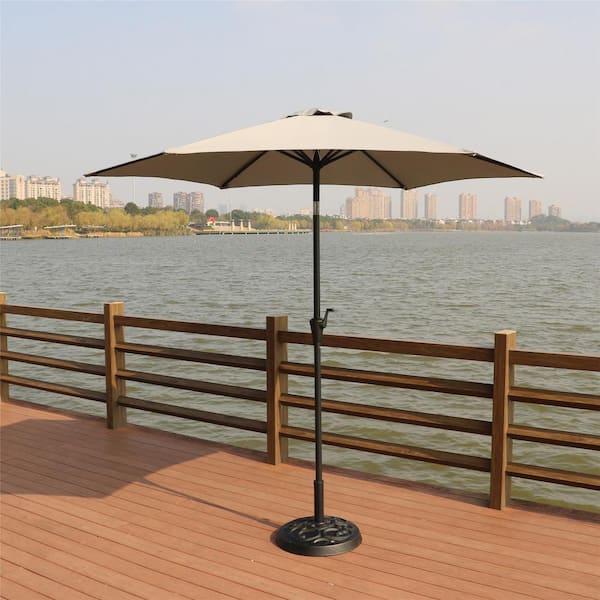 Unbranded 8.8 ft. Outdoor Aluminum Patio Umbrella, Market Umbrella with Round Resin Umbrella Base in Gray