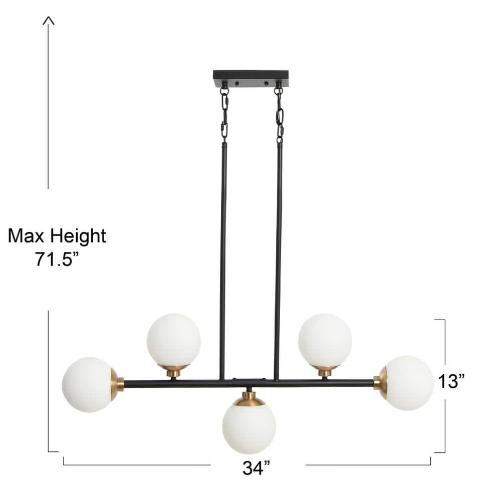 Matte Black Metal and Frosted Glass 5-Light Linear Chandelier