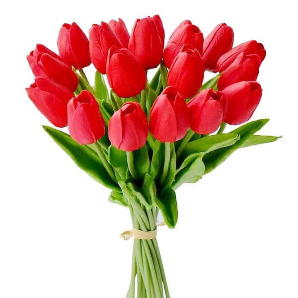 13.5 in. Red Indoor Artificial Tulips, 20-Stems