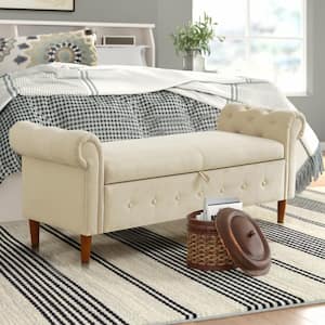 Beige Tufted Fabric/PU Storage Bench 63 in. L x 22.1 in. W x 24.1 in. H