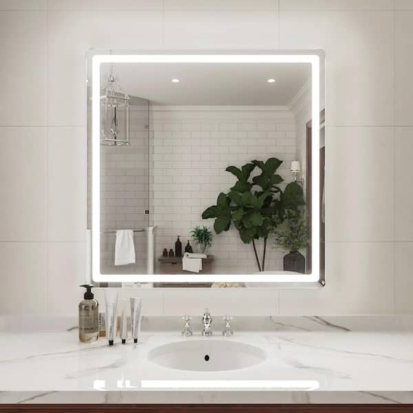 Aurora 36 in. W x 36 in. H Rectangular Frameless LED Wall Bathroom Vanity Mirror in Silver