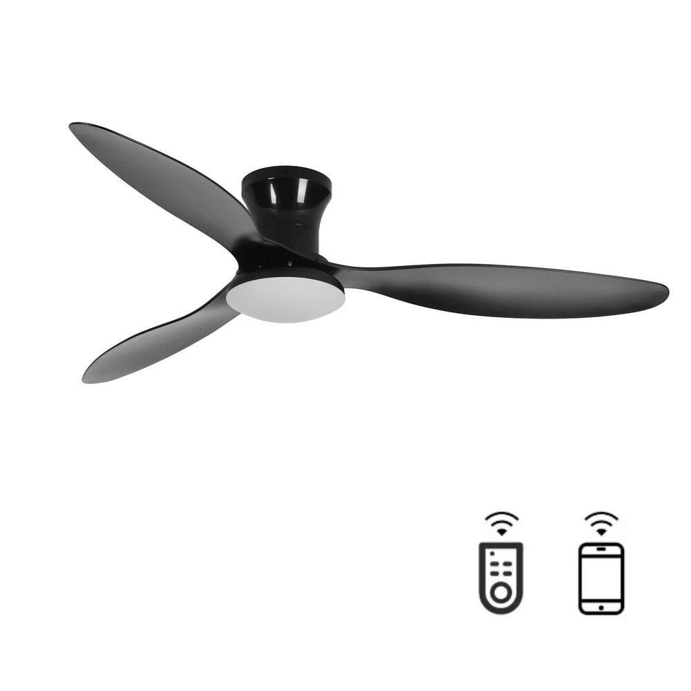 52 in. Smart Indoor Black Low Profile Standard Small Flush Mount Ceiling Fan Light with Integrated LED with Remote price history on PriceWatchPro
