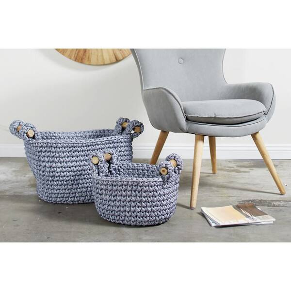 Grey Polyester Bohemian Storage Basket (Set of 2)