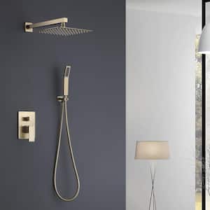 1-Spray Patterns with 1.5 GPM 10 in. Wall Mount Dual Shower Heads in Brushed Gold