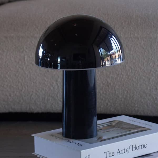 Celia 10.24 in LED Glossy Black Modern Round Dome Dimmable Cordless Portable Rechargeable Bedside Nightstand Desk Lamp