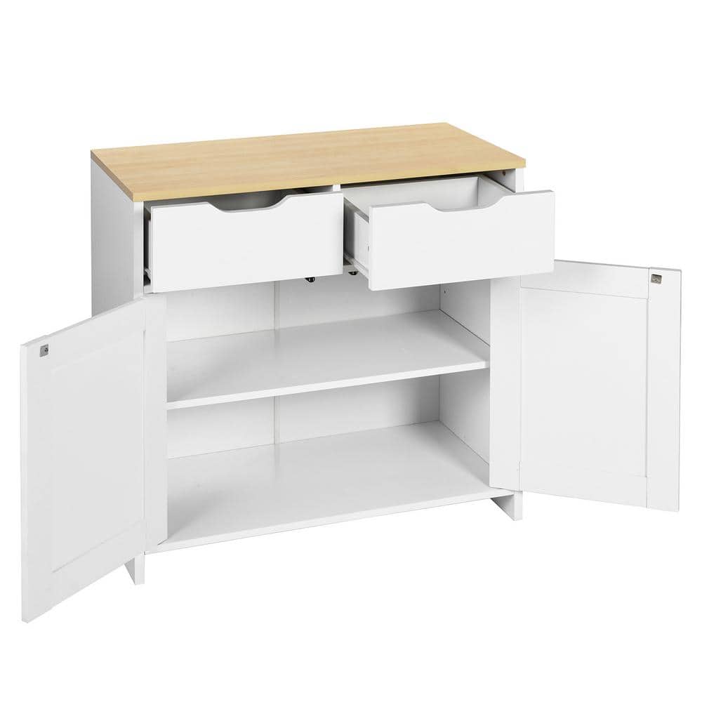 31.1 in. W x 15.6 in. D x 31.9 in. H White Linen Cabinet With Doors, Drawer