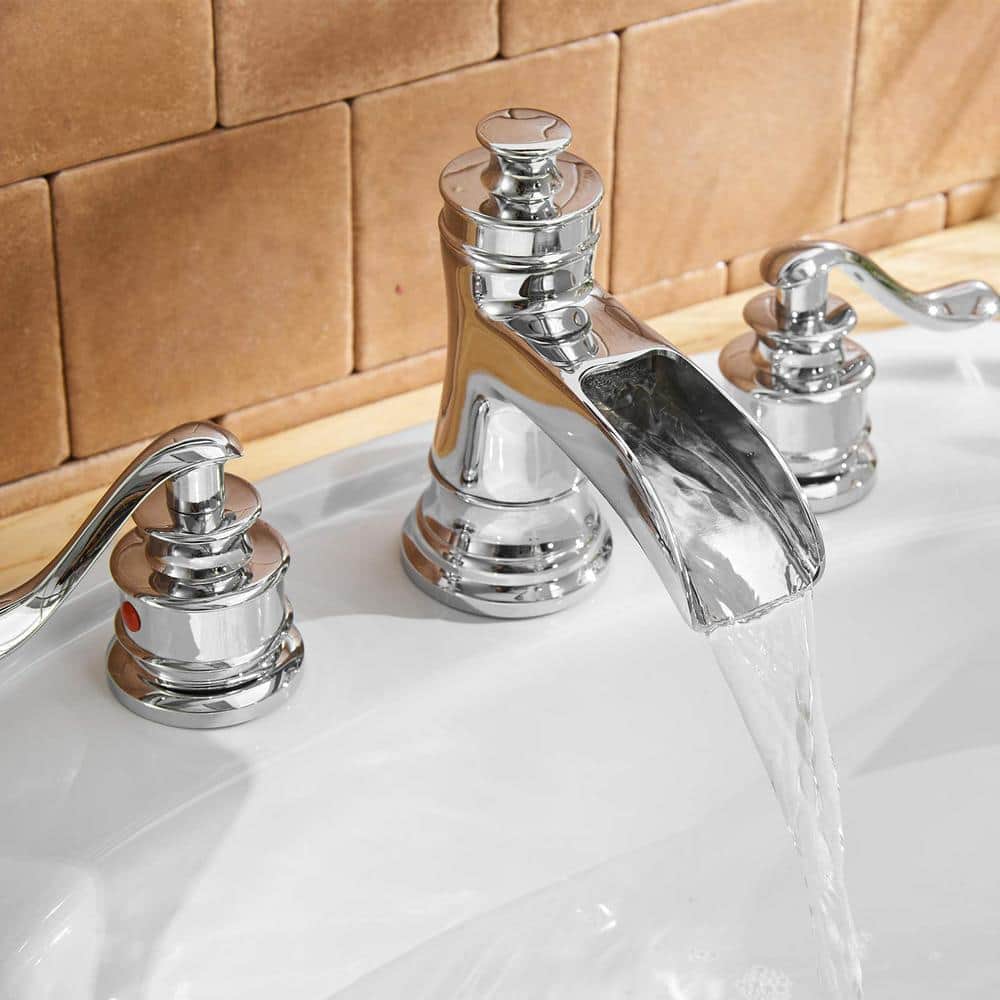 Chrome Widespread Double Handle Waterfall Bathroom Faucet