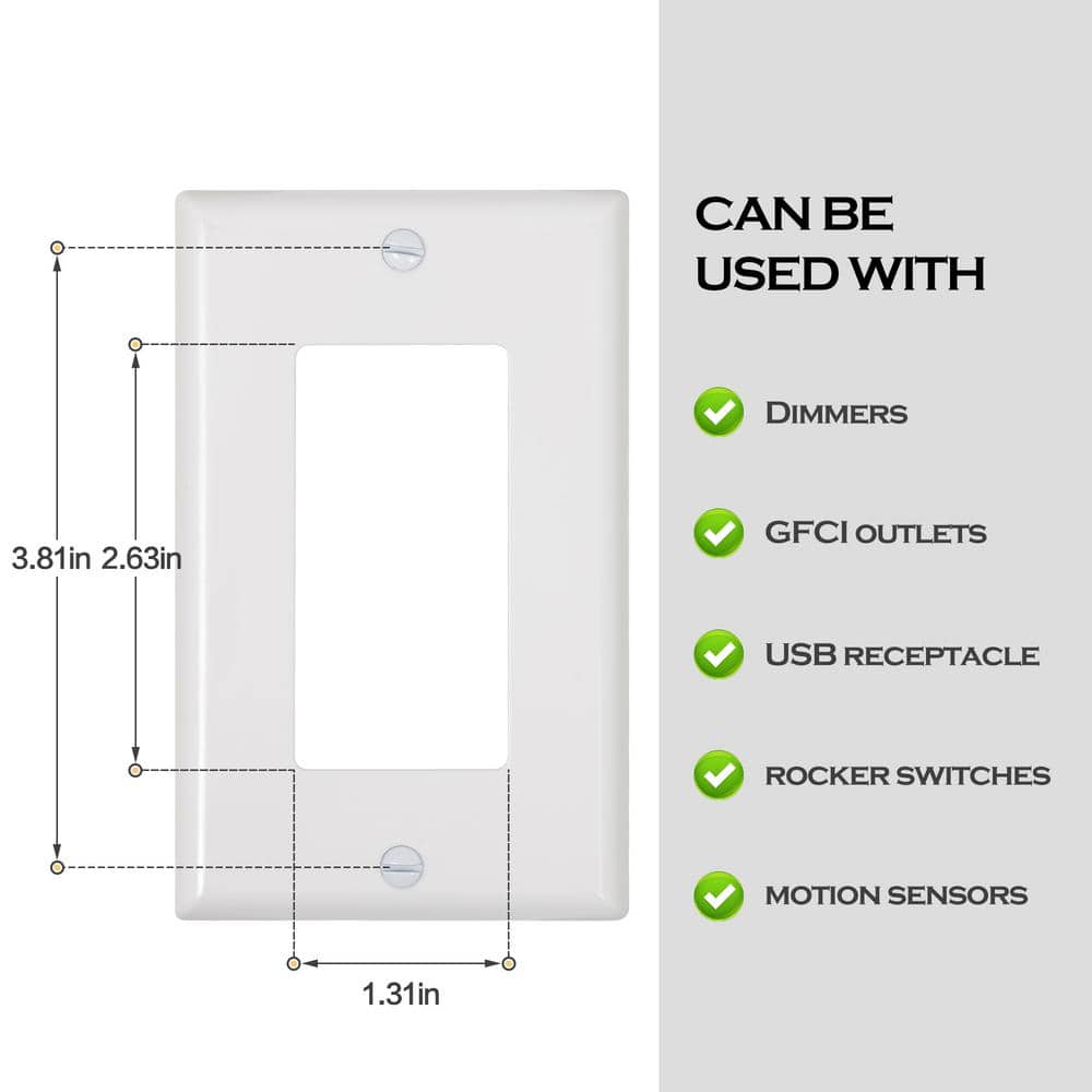 White Rectangular Plastic 1-Gang Decorator Wall Plate