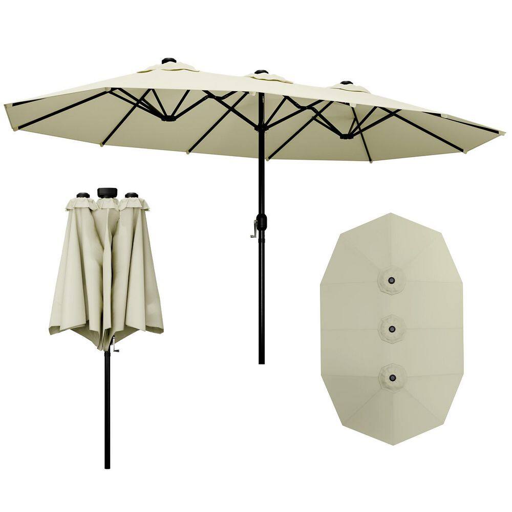 15 ft. Full Iron Outdoor Double Sided Umbrella Market Patio Umbrella with R
