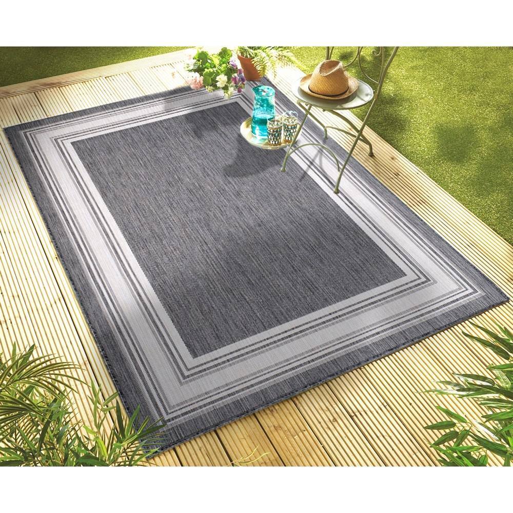 Modern Anthracite & White Stripe 5' x 7' Indoor/Outdoor Rug