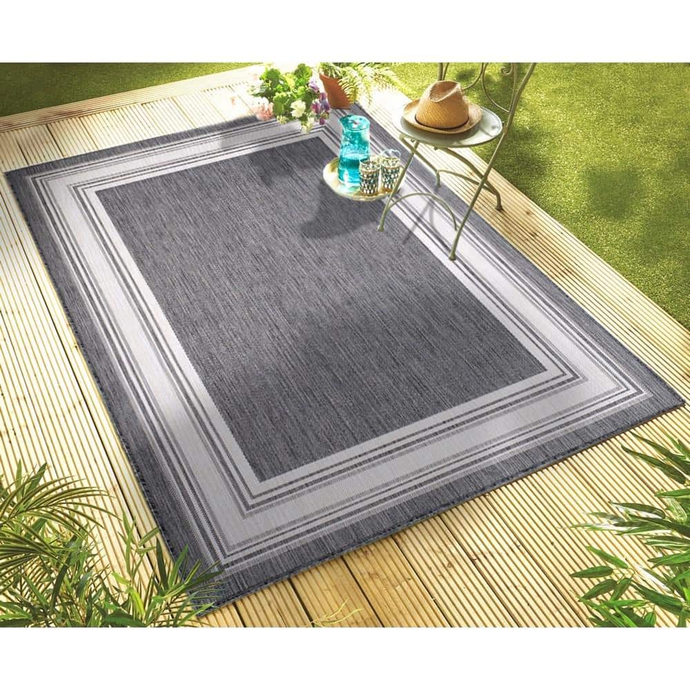 Gray and Cream Geometric Flat Woven Indoor Outdoor Rug