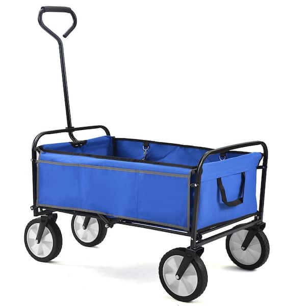 JimsMaison 3.44 cu. ft. Blue Metal Folding Garden Cart with Side Pockets, Reflection Belt and Bundle Rope