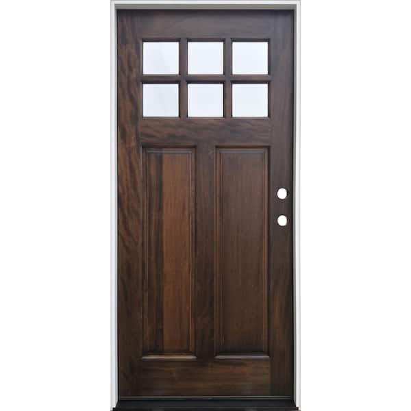 Pacific Entries 36 in. x 80 in. Espresso Left-Hand Inswing 6-Lite Clear Mahogany Stained Wood Prehung Entry Door with Jamb - FSC 100%