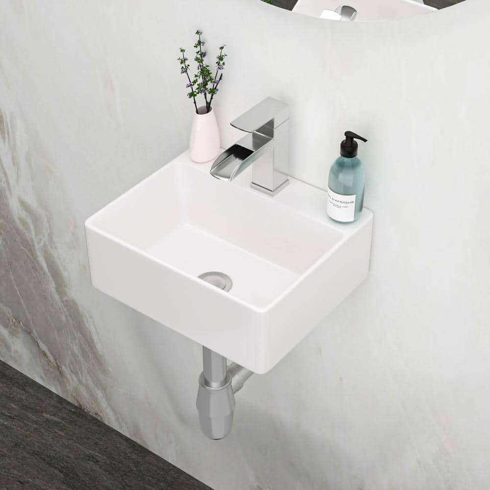 15'' White Gloss Ceramic Square Vessel Bathroom Sink