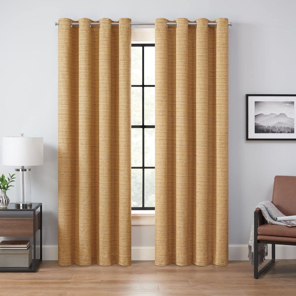 Gold Blackout Polyester Linen Grommet Window Panel
