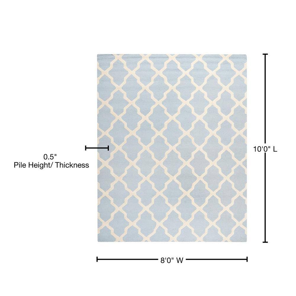 Light Blue and Ivory Hand-Tufted Wool Area Rug, 8' x 10'