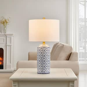 21.75 in. Blue and White Ceramic Table Lamp with Fabric Lamp Shade