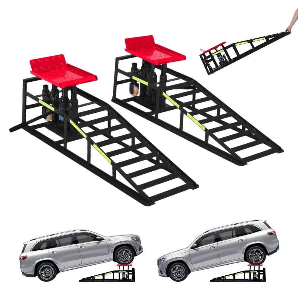 5 Ton Hydraulic Car Ramps,Drive-On Steel Auto Lift Ramps, Adjustable 9–15 in, Rolling Wheels, Reflective Stickers,2-Pack price history on PriceWatchPro