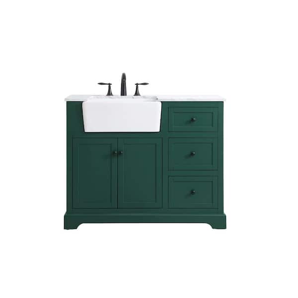 Unbranded Simply Living 42 in. W x 22 in. D x 34.75 in. H Bath Vanity in Green with Carrara White Marble Top