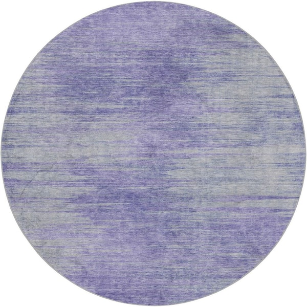 Dream Shag Premium Machine Washable Abstract ADS794 Plum 8 ft. x 8 ft. Round Rug
