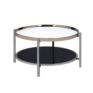 Monaco 2-Piece 35 in. Gold/Slate Medium Round Glass Coffee Table Set with Shelf