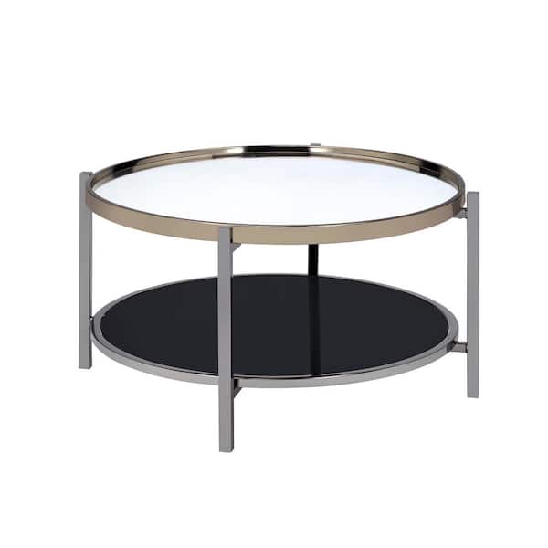Picket House Furnishings Monaco 35 in. Gold/Slate Medium Round Glass Coffee Table with Shelf