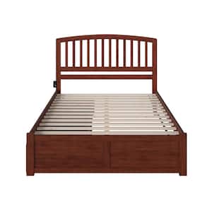 Richmond Walnut Queen Solid Wood Storage Platform Bed with Flat Panel Foot Board and 2 Bed Drawers