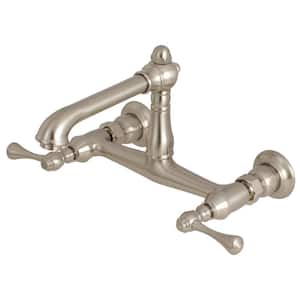 English Country Double Handle Wall Mounted Faucet Bathroom in Brushed Nickel
