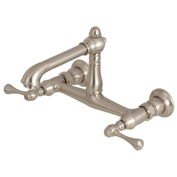 Kingston Brass English Country Double Handle Wall Mounted Faucet Bathroom in Brushed Nickel