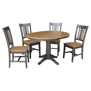 Olivia 5-Piece 36 in. Hickory/Coal Extendable Solid Wood Dining Set with San Remo Chairs