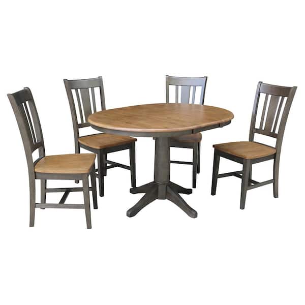 International Concepts Olivia 5-Piece 36 in. Hickory/Coal Extendable Solid Wood Dining Set with San Remo Chairs